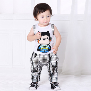 童装 夏季厂家直销韩版婴儿服装纯棉儿童猴子印花背心套装