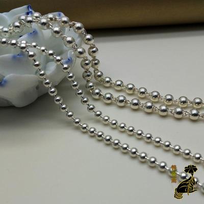 纯银圆珠项链S990足银毛衣链男女粗细银珠圆珠佛珠项链加长链