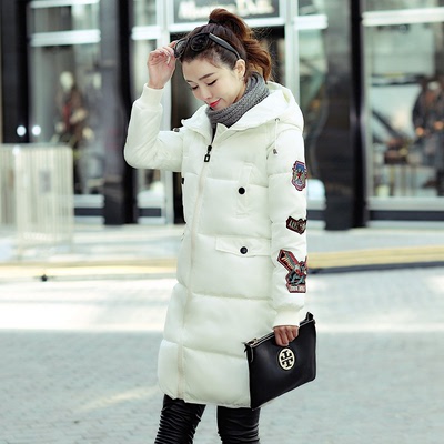 韩版新款羽绒服女中长款加厚字母贴布棉衣宽松显瘦外套