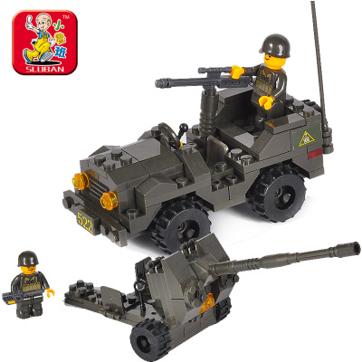 小鲁班男孩益智积木儿童启蒙军事塑料拼装坦克车模型玩具3-6-10岁
