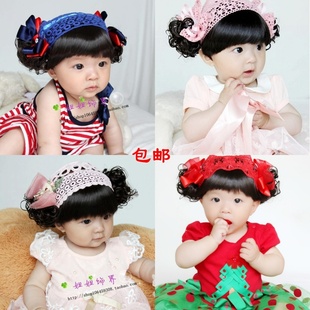 包邮韩版女宝宝幼儿童发饰 女童齐刘海发带婴儿假发帽头饰0-1-2岁