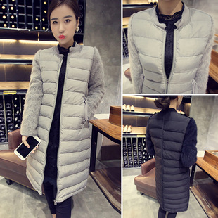 2015冬季新款韩版圆领保暖袖子中长款加厚棉衣棉服外套女学生棉袄