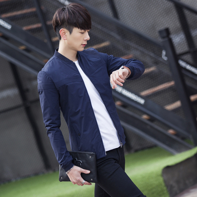 2016新款秋季秋装短款修身薄款韩版青年休闲棒球领男士夹克衫外套