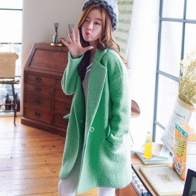 2015新款韩版学生纯色毛呢外套女中长款羊毛呢大衣学院风甜美气质