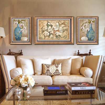 欧式沙发背景墙三联画现代简约客厅装饰画 卧室有框挂画壁画