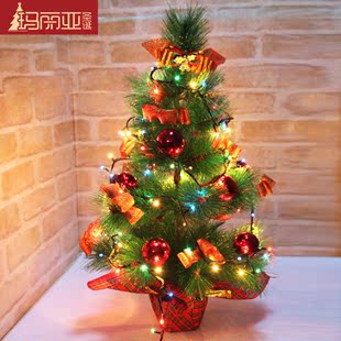 手工圣诞树松针树60cm圣诞装饰树迷你带彩灯圣诞节橱窗店面装饰