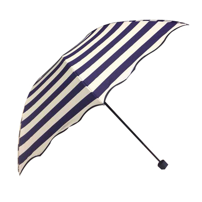 海军条纹遮阳伞晴雨伞创意三折叠黑胶超强防晒防紫外线时尚太阳伞