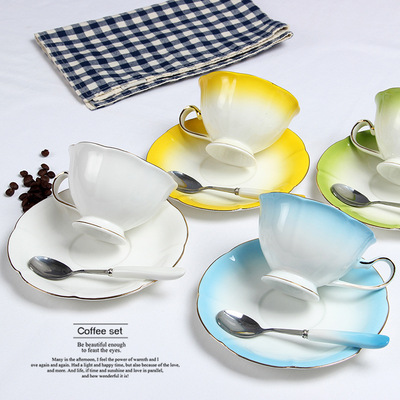 荷口骨瓷简约咖啡杯碟套装 欧式陶瓷创意 下午红茶花茶具