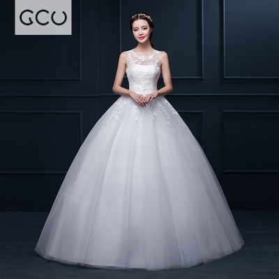 GCU 婚纱礼服2015夏新款韩式简约双肩齐地显瘦新娘结婚一字肩婚纱