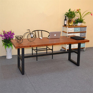 美式乡村铁艺餐桌椅组合实木餐台饭桌长方形复古办公桌会议桌定制