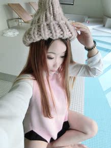 FORTUNE AND J 2015冬季韩版可爱粗毛线粉色尖顶帽子女