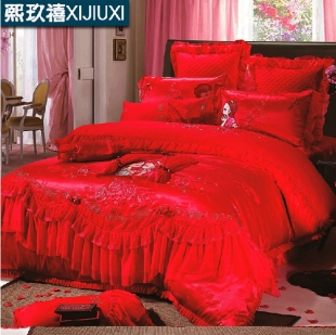 婚庆床品 韩式蕾丝床罩多件套 主结婚床上用品多件 十件套 大