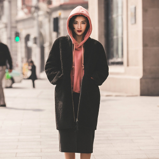薇尔2015新款冬韩版休闲时尚仿毛呢外套女中长款修身拉链外套大衣