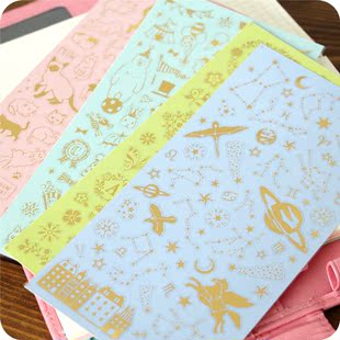 18包邮 日本进口装饰贴纸 烫金系列贴纸画 单张装 透明烫金PVC