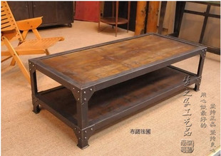LOFT风格餐桌美式乡村实木复古餐桌铁艺混搭餐桌做旧茶几长方桌