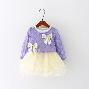 16年新款女童秋装0-1-2-3岁女宝公主蓬蓬裙两件套韩版蝴蝶结裙子