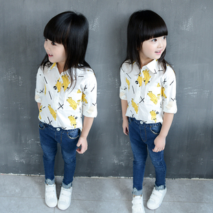 童装2016秋季新款 韩版女童香蕉印花衬衣儿童长袖衬衫上衣