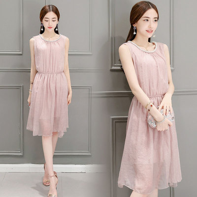 2016年夏季新款修身显瘦圆领潮流韩版无袖连衣裙