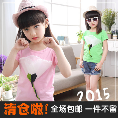 2015夏装新款女童圆领上衣儿童女大童卡通可爱短袖t恤韩版打底衫