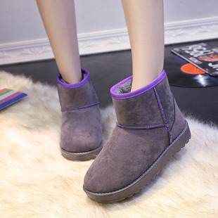 厂家现货新款雪地靴子女短靴拼色保暖短筒靴厚底防滑底棉鞋