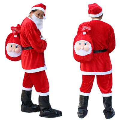 圣诞节装扮 成人圣诞服圣诞老人衣服高档金丝绒男女式圣诞服5件套