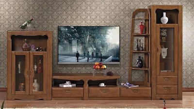 南康橡木电视柜组合实木伸缩酒柜背景柜客厅玄关博古架3.3米包邮