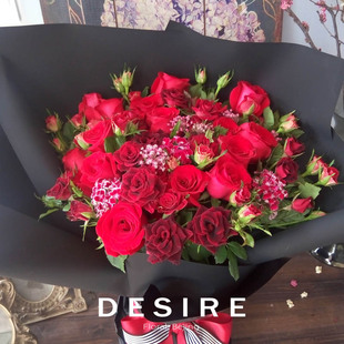 『Desire』高庭玫瑰20朵高贵红玫瑰与黑蔷薇花束北京鲜花同城速递