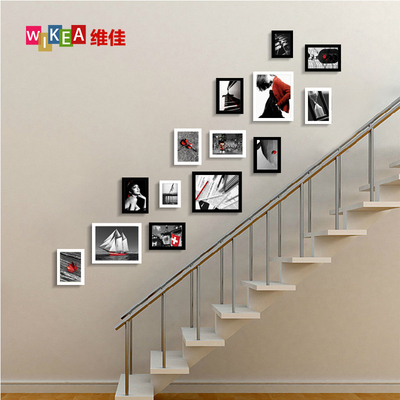 维佳 楼梯照片墙 走廊相片墙实木相框墙 楼道欧式小墙面创意组合