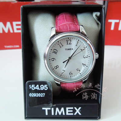 Timex天美时女表T2P125TN紫色鳄鱼时尚真皮表带银色圆形现货包邮