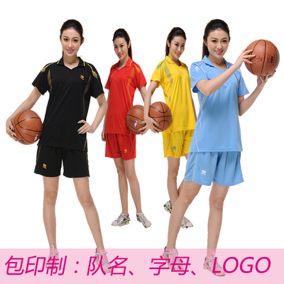 包定制 女款篮球服短袖套装 黑色比赛服训练球衣队服羽毛球服包邮