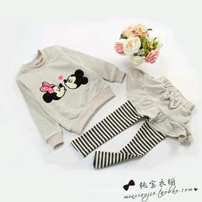 包邮 2015春秋新款韩版米奇米妮女童卫衣套装 女宝卫衣裙裤两件套