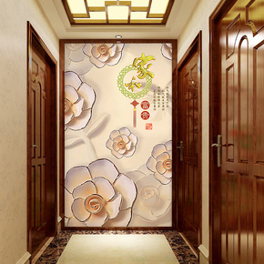 艾曼尼 现代3d简约竖版中式家和富贵玄关壁画客厅卧室过道墙纸