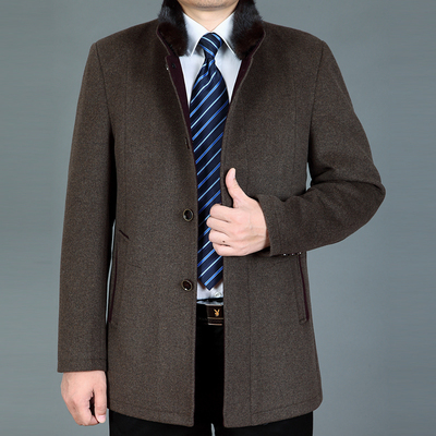 男装秋冬装中老年羊毛毛呢夹克男中长款加厚立领上衣商务休闲外套