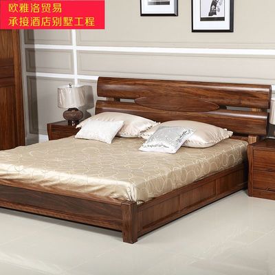 贵族现代中式实木床 1.8米双人床实木家具新款乌金木实木床厚重款