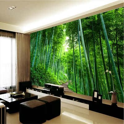 大型壁画客厅沙发电视机背景墙壁纸竹林墙纸无缝3d立体自然风景布