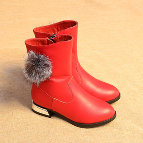 女童靴子真皮2015冬季新款女童鞋儿童雪地靴女童短靴兔毛靴潮