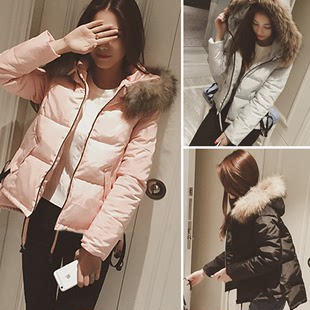 时尚棉衣女学生短款棉袄蘑菇街冬装韩版修身大毛领外套加厚棉服潮