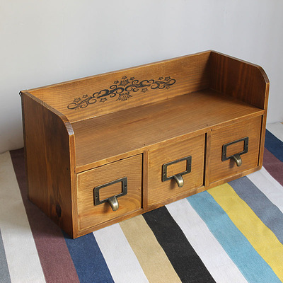 木制zakka杂货木质盒子桌面整理柜 抽屉柜子可悬挂梳妆台收纳盒柜