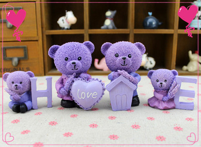浪漫紫色薰衣草熊 home温馨小熊一家人 家居创意温馨摆件