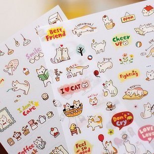 韩国SSBA 猫咪装饰贴纸 透明贴纸套装 DIY贴纸日程日记贴纸 6张入