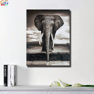 纯手绘动物大象抽象风景油画玄关走廊装饰挂画竖版客厅卧室无框画