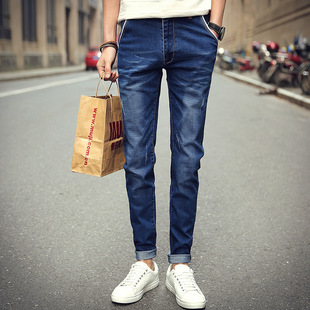 2016新款男士韩版修身牛仔裤青少年夏季新款休闲薄款男式小脚裤潮