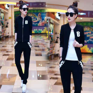 2015秋季韩版修身运动服套装长袖长裤休闲女士开衫卫衣两件套外套