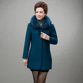 2015秋冬新中长款毛呢大衣韩版时尚妈妈装纯色修身显瘦羊毛尼外套