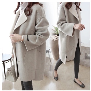 2015冬装新款茧型羊毛呢大衣女显瘦 韩版宽松毛妮外套中长款大码