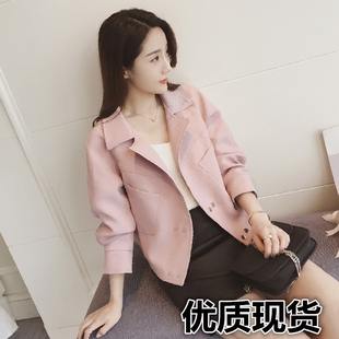 1琇嬛-fy23新款2016秋装韩版女装西装领纯色双排暗扣短款外套I-30