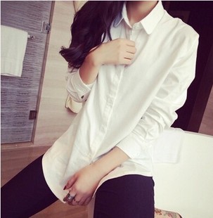 2016春季新品宽松显瘦白色简约长袖衬衫女士韩版学院风打底衬衣