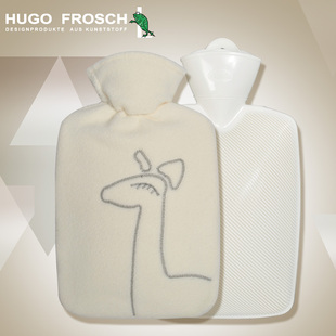 德国HUGO纯色素雅带外套充水热水袋注水大码暖手宝1.8L橡胶暖手袋
