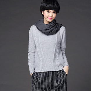 2015韩版新款麻花短款羊毛毛衣打底衫女套头圆领长袖针织衫加厚