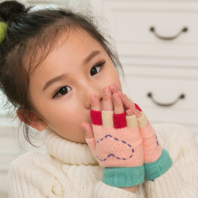 盛琦儿童手套韩卡通宝宝保暖手套半指毛线手套小孩手套女男童